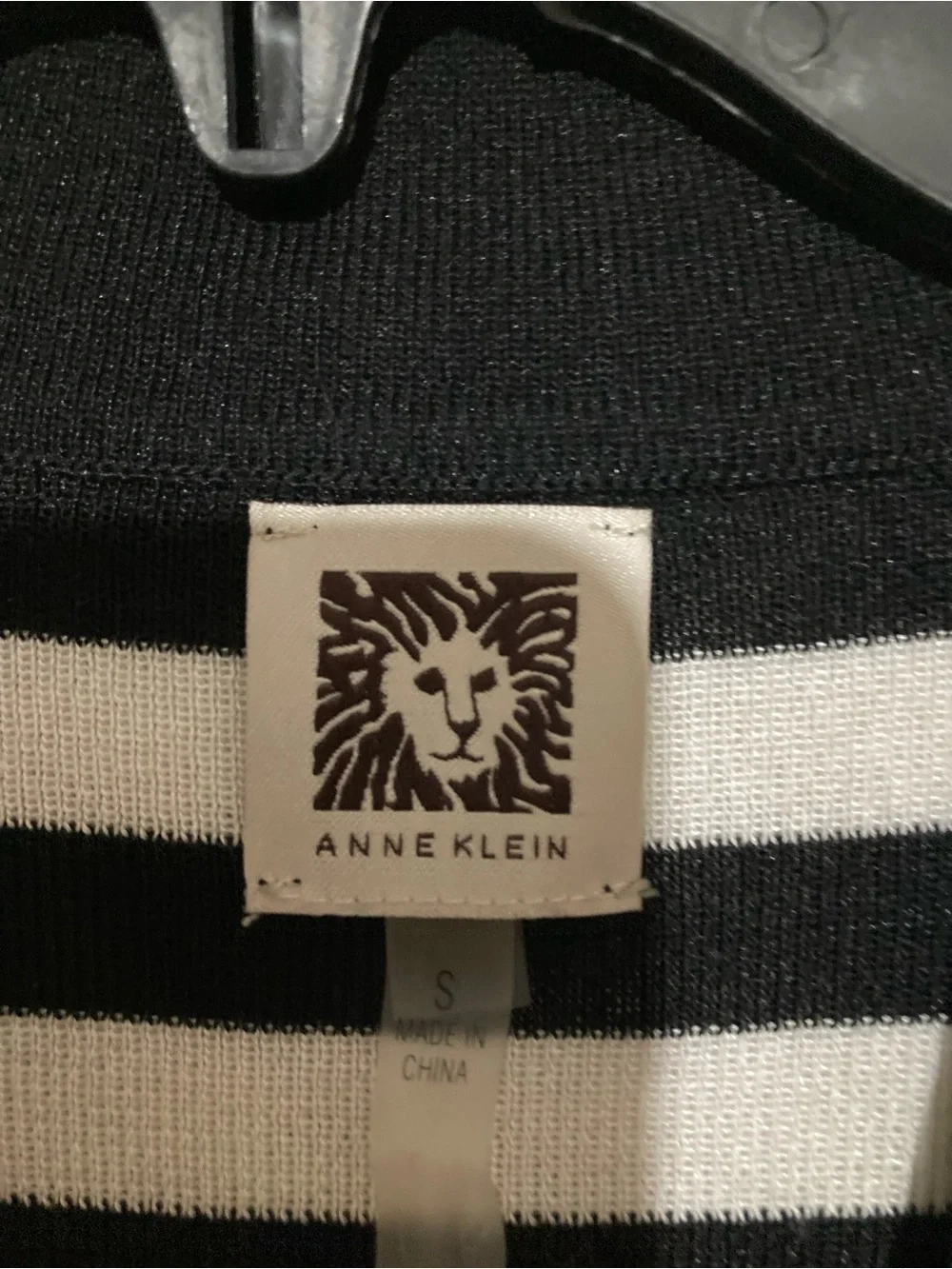 Anne Klein Black and White Striped Open-Front Cardigan